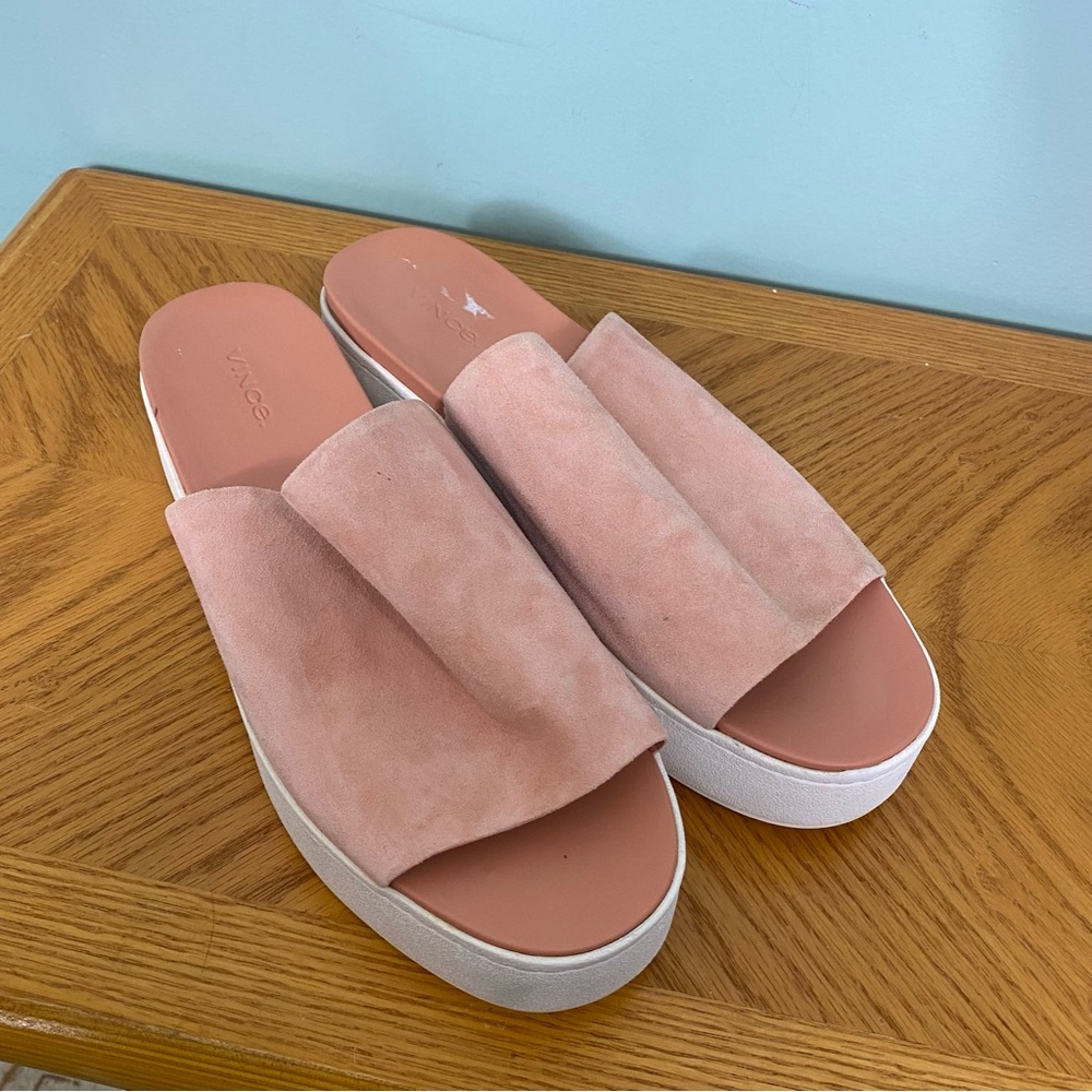 Vince Walford Platform Leather Suede Pink Slides Sandals Size 10‎